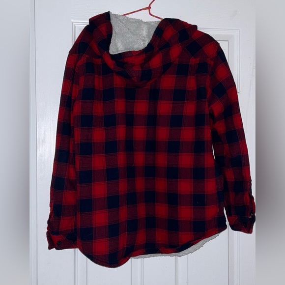 fuzzy flannel button up with hood - Picture 2 of 3